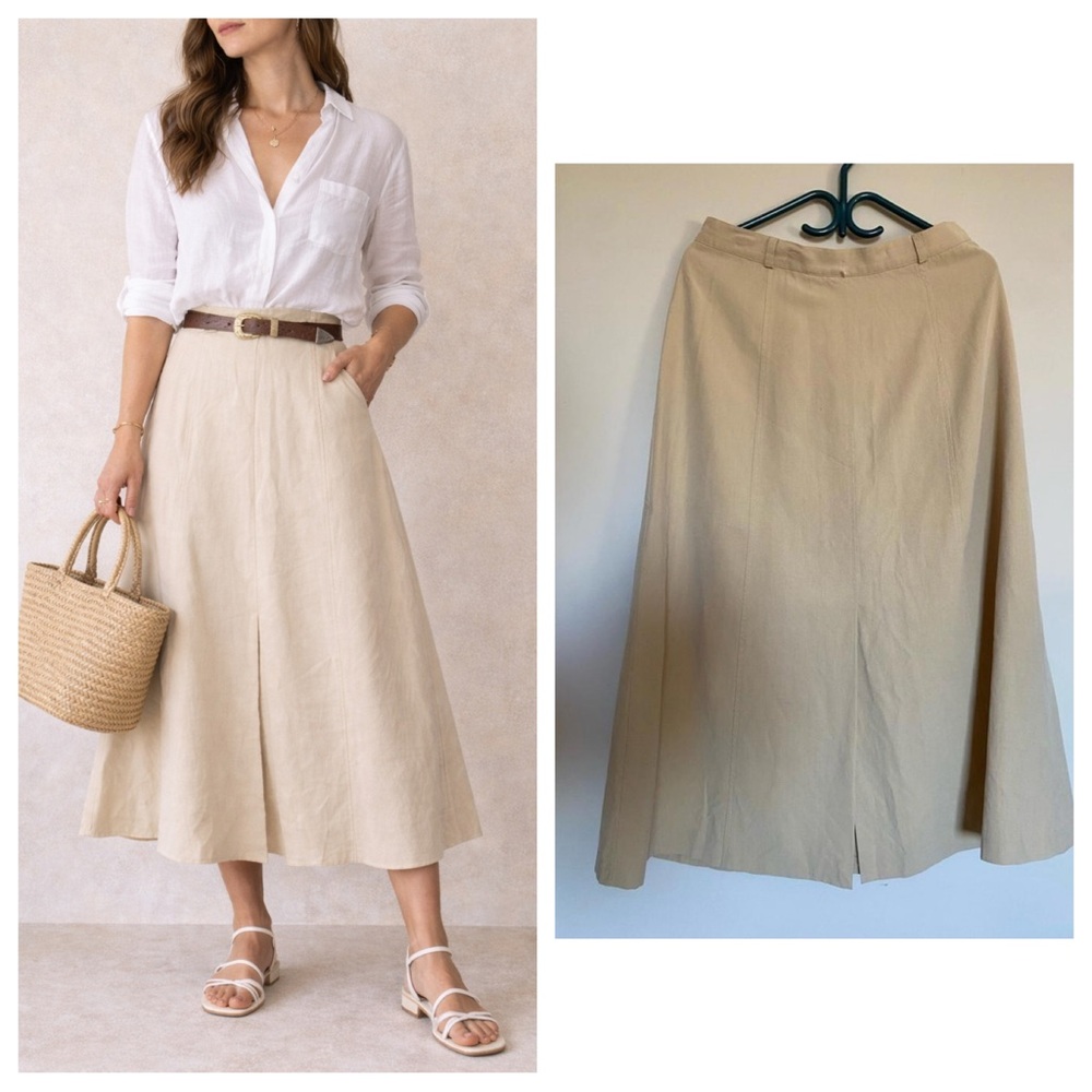 Tencel Midi Skirt Cream Sz 14 Vintage